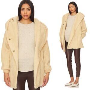 Hatch The Coco Maternity Coat Sherpa Jacket Beige Large Toffee Fuzzy Hoodie